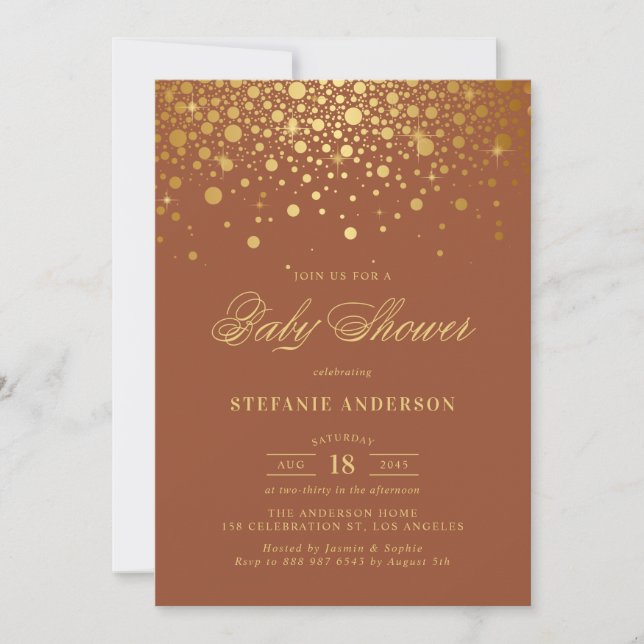 Invitation Baby shower en terre cuite Faux Gold Foil Confetti (Devant)