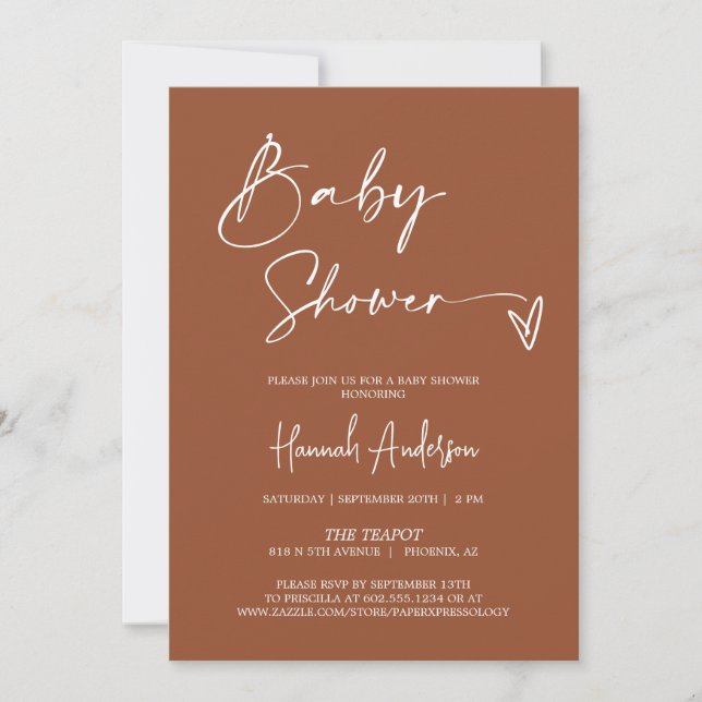 Invitation Baby shower en terre cuite moderne simple QR Code  (Devant)
