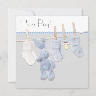 Invitation Baby shower en tissu bleu et gris