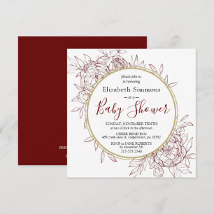 Invitation Baby shower en toile florale de pivoine rouge fonc