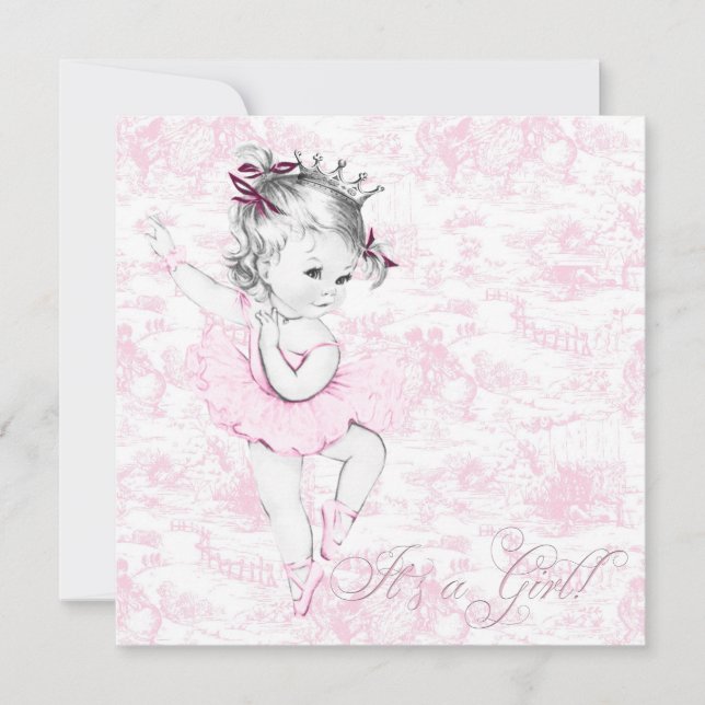 Invitation Baby shower en toile rose doux Ballerina (Devant)