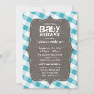 Invitation Baby shower en toile Turquoise & Blanc En vichy