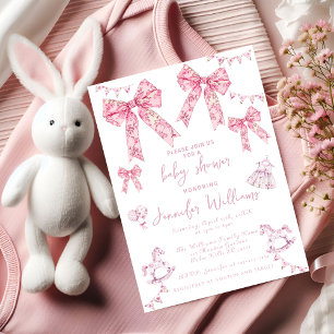 Invitation Baby shower en tuiles florales à pois rose vintage