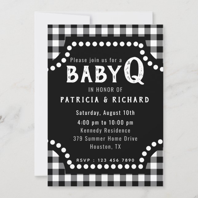 Invitation Baby shower En vichy bébé noir et blanc rustique (Devant)