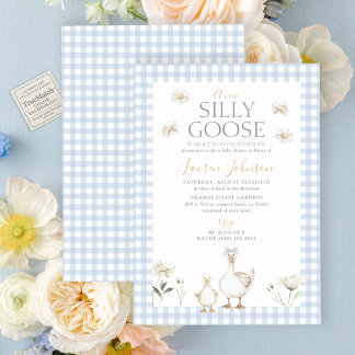 Invitation Baby shower En vichy blanc blanc à oie blanche