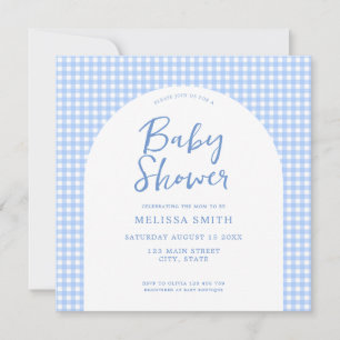 Invitation baby shower En vichy bleu À damiers