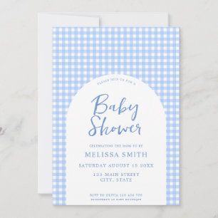 Invitation baby shower En vichy bleu À damiers