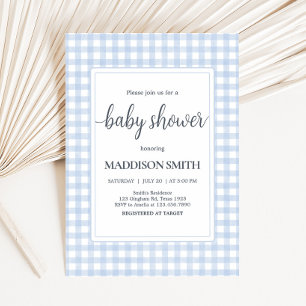Invitation Baby shower En vichy bleu classique