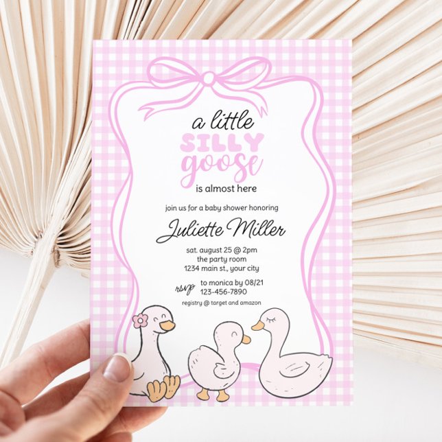 Invitation Baby shower En vichy filles d'oie bête (Pink Silly Goose Girls Baby Shower Invite)