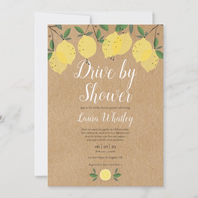Invitation Baby Shower en voiture Lemons Rustique (Devant)