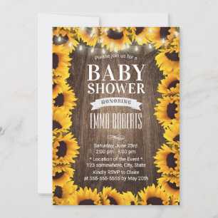 Invitation Baby shower encadré de tournesol rustique