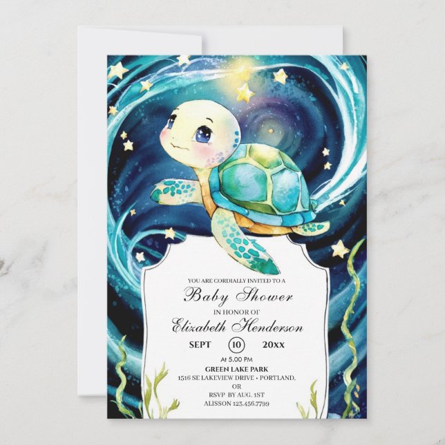 Invitation Baby shower Enchanted de Tortue Océanique (Devant)