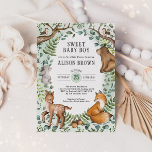 Invitation Baby shower Enchanted Forest Woodland Animaux