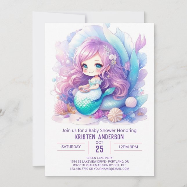 Invitation Baby shower Enchanted Mermaid Waters (Devant)