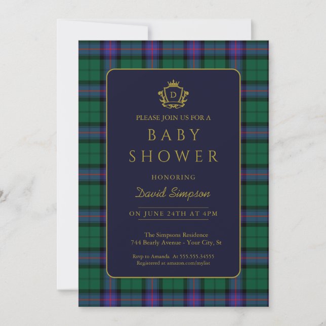 Invitation Baby shower équestre classique Preppy Charm Plaid (Devant)