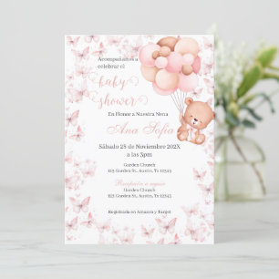 Invitation Baby Shower Espagnol Fille Ours Rose