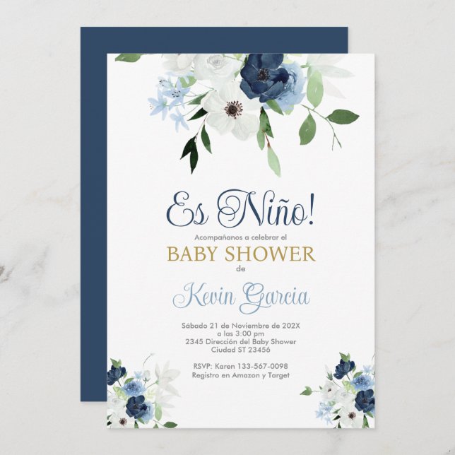 Invitation Baby shower espagnol garçon (Devant / Derrière)