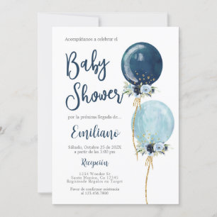 Invitation Baby shower espagnol garçon marine bleu ballons