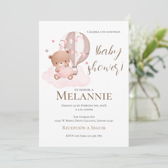 Invitation Baby shower espagnol Ours (Debout devant)