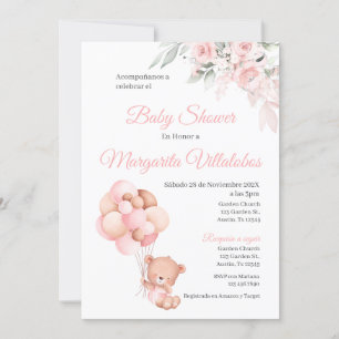 Invitation Baby shower espagnol Ours rose fille