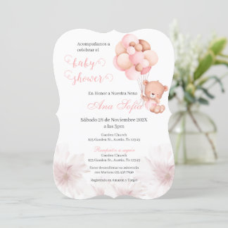 Invitation Baby shower espagnol Ours rose fille