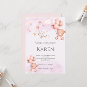Invitation Baby shower espagnol Ours rose fille