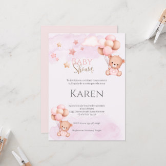 Invitation Baby shower espagnol Ours rose fille