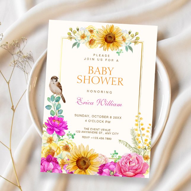 Invitation Baby shower esthétique floral (Créateur téléchargé)