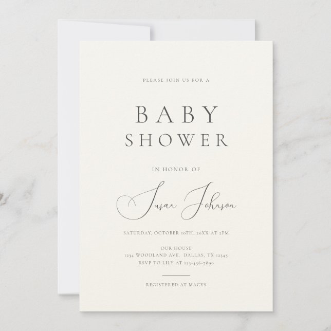 Invitation Baby shower esthétique minimaliste moderne (Devant)