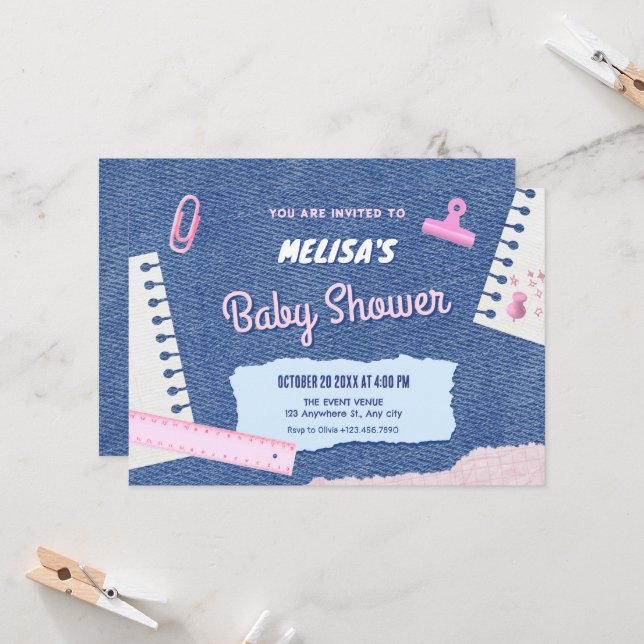 Invitation Baby shower esthétique Y2k (Devant/Arrière en situation)