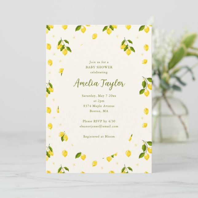 Invitation Baby Shower Été Fruit Citron Clair (Debout devant)