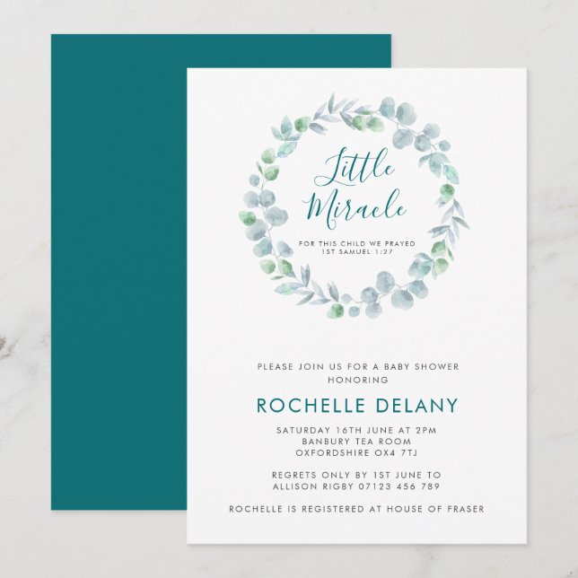 Invitation Baby shower Ethereal Eucalyptus Wreath (Devant / Derrière)