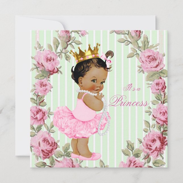 Invitation Baby shower ethnique Ballerina de Mint Green Rose (Devant)