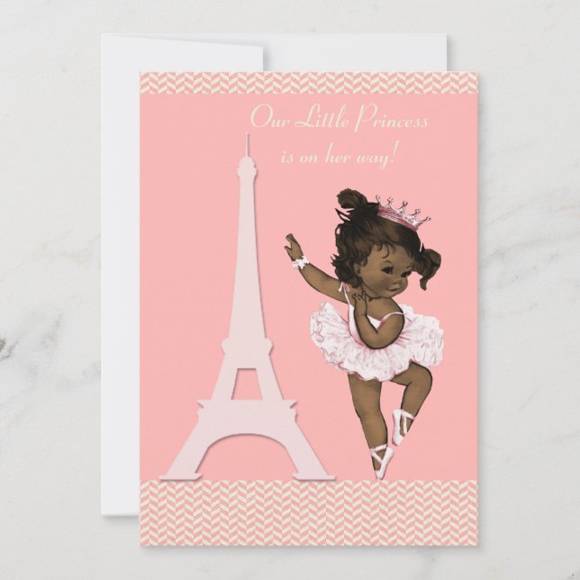 Invitation Baby shower ethnique Ballerina Eiffel Tour Chevron (Devant)