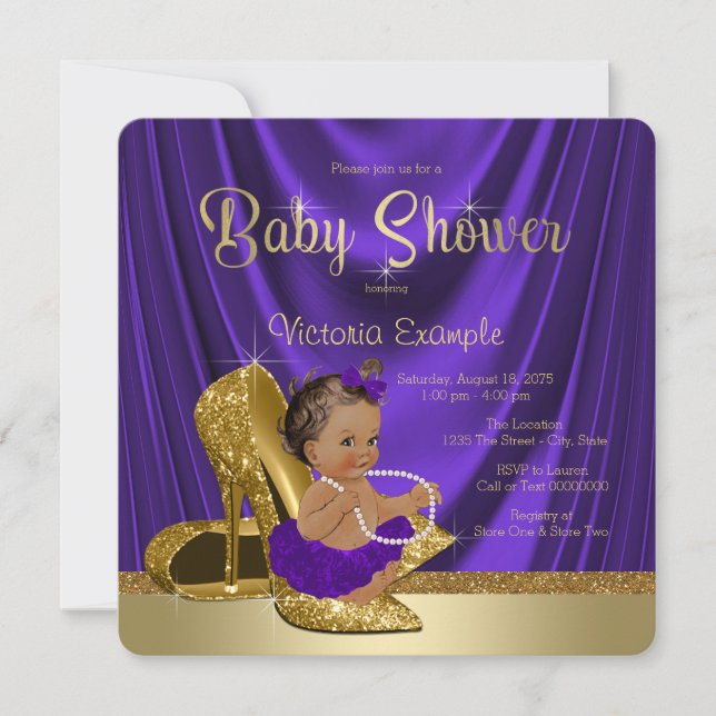 Invitation Baby Shower Ethnique Ballerine Violet Chaussure Do (Devant)