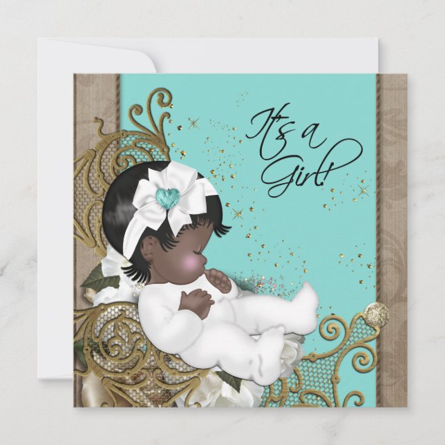 Invitation Baby shower ethnique bleu Brown et Turquoise (Devant)