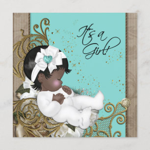 Invitation Baby Shower Ethnique Brun et Bleu Sarcelle