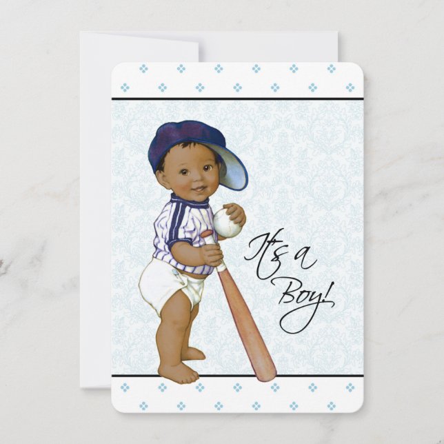 Invitation Baby Shower Ethnique Damassé Bleu (Devant)