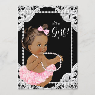 Invitation Baby shower ethnique de perle de noir de rose de
