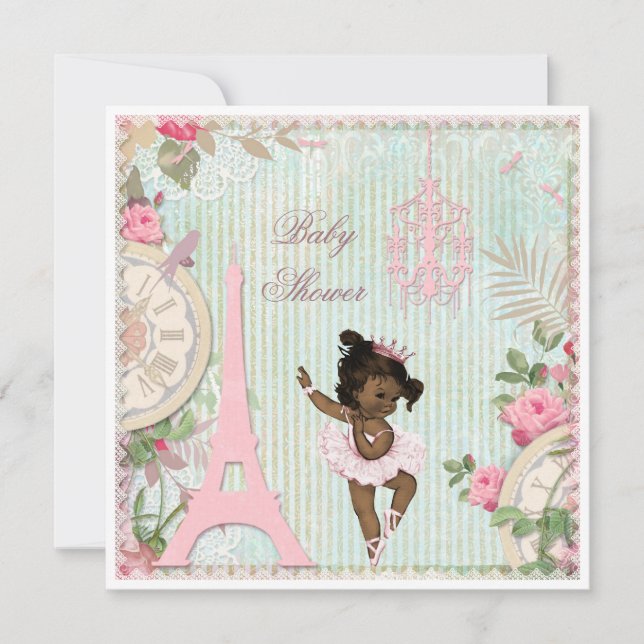 Invitation Baby shower ethnique de princesse Ballerina Shabby (Devant)