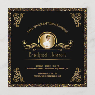 Invitation Baby shower ethnique de princesse Girl d'or noir