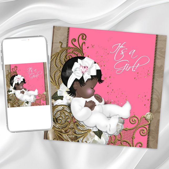 Invitation Baby Shower Ethnique Fille Rose et Marron (Créateur téléchargé)