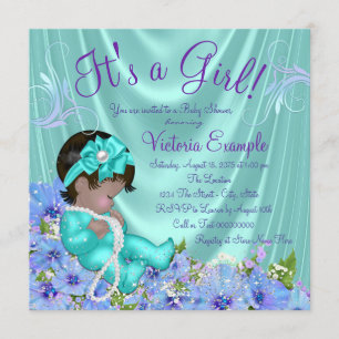 Invitation Baby shower ethnique floral bleu pourpre et Turquo