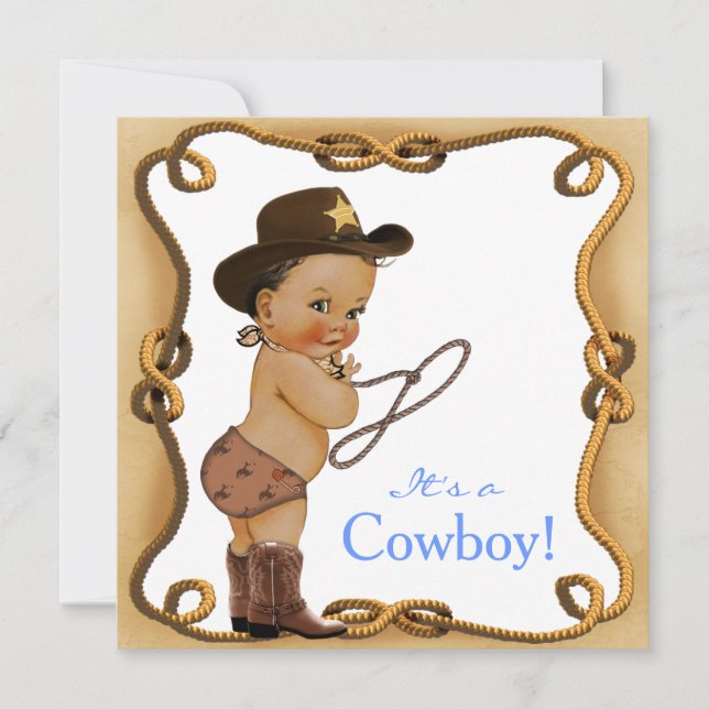 Invitation Baby Shower Ethnique Petit Cowboy (Devant)