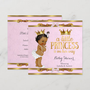 Invitation Baby Shower Ethnique Petite Princesse Rose Or