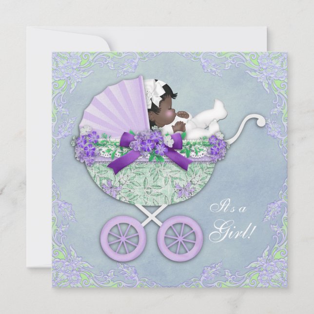 Invitation Baby shower ethnique pourpre et vert (Devant)