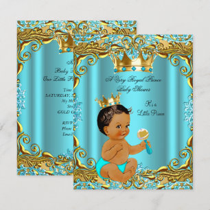 Invitation Baby shower ethnique Prince Gold Turquoise Aqua