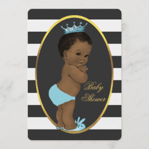 Invitation Baby shower ethnique Prince noir blanc rayures