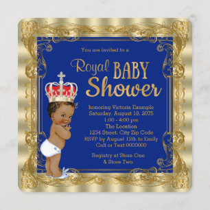 Invitation Baby Shower Ethnique Prince Royal Bleu Or Royal