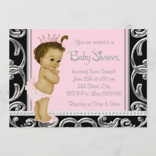 Invitation Baby shower ethnique rose et noir